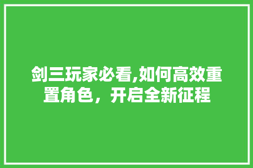 剑三玩家必看,如何高效重置角色，开启全新征程