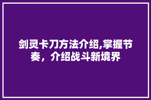 剑灵卡刀方法介绍,掌握节奏，介绍战斗新境界