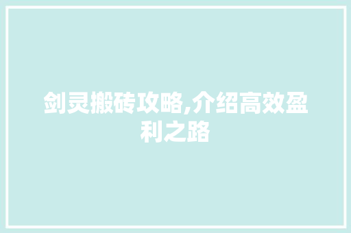剑灵搬砖攻略,介绍高效盈利之路 Web前端