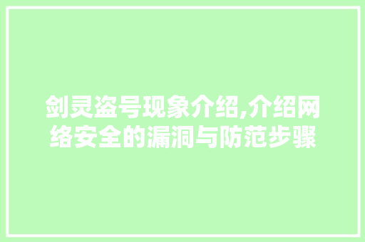 剑灵盗号现象介绍,介绍网络安全的漏洞与防范步骤