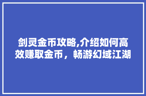 剑灵金币攻略,介绍如何高效赚取金币，畅游幻域江湖