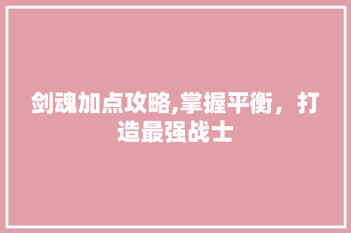 剑魂加点攻略,掌握平衡，打造最强战士