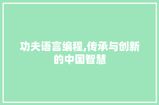 功夫语言编程,传承与创新的中国智慧