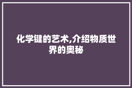 化学键的艺术,介绍物质世界的奥秘 服务器/数据库