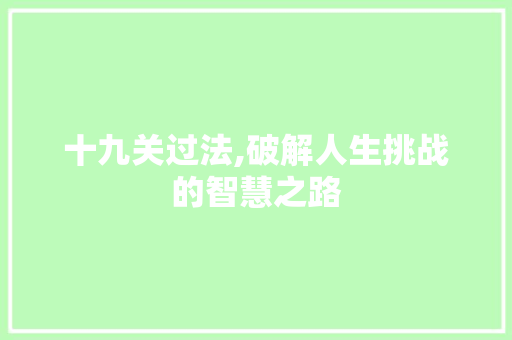 十九关过法,破解人生挑战的智慧之路