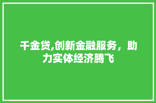 千金贷,创新金融服务，助力实体经济腾飞