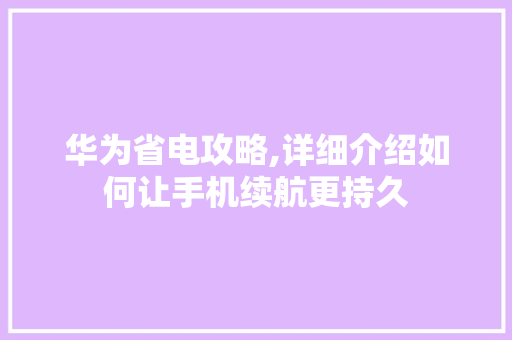 华为省电攻略,详细介绍如何让手机续航更持久