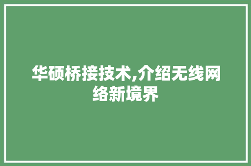 华硕桥接技术,介绍无线网络新境界