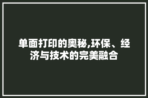 单面打印的奥秘,环保、经济与技术的完美融合