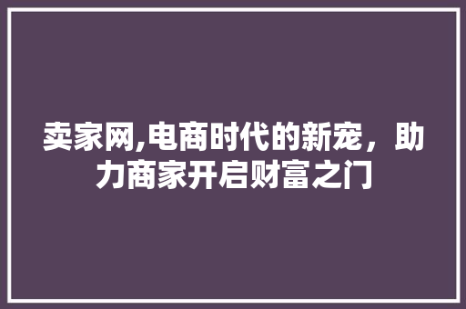 卖家网,电商时代的新宠，助力商家开启财富之门