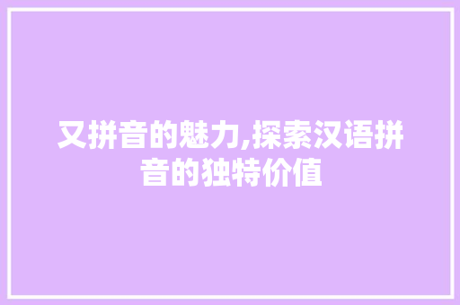 又拼音的魅力,探索汉语拼音的独特价值
