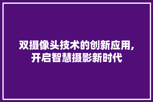 双摄像头技术的创新应用,开启智慧摄影新时代 Web前端