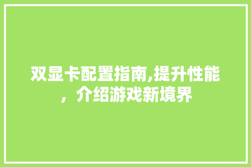 双显卡配置指南,提升性能，介绍游戏新境界