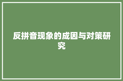 反拼音现象的成因与对策研究 SEO教程