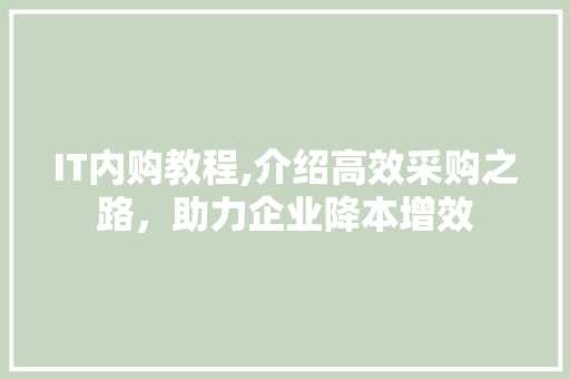 IT内购教程,介绍高效采购之路，助力企业降本增效