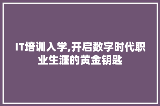 IT培训入学,开启数字时代职业生涯的黄金钥匙 SEO教程