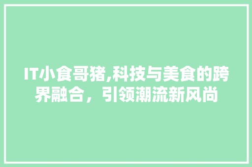IT小食哥猪,科技与美食的跨界融合，引领潮流新风尚