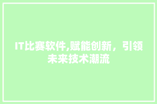 IT比赛软件,赋能创新，引领未来技术潮流