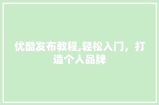 优酷发布教程,轻松入门，打造个人品牌