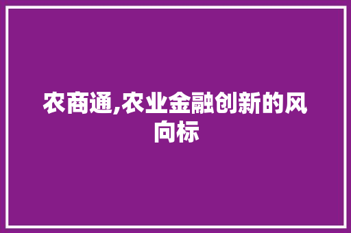 农商通,农业金融创新的风向标
