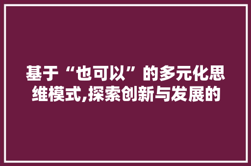 基于“也可以”的多元化思维模式,探索创新与发展的无限可能