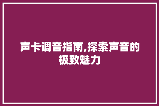 声卡调音指南,探索声音的极致魅力 建站教程