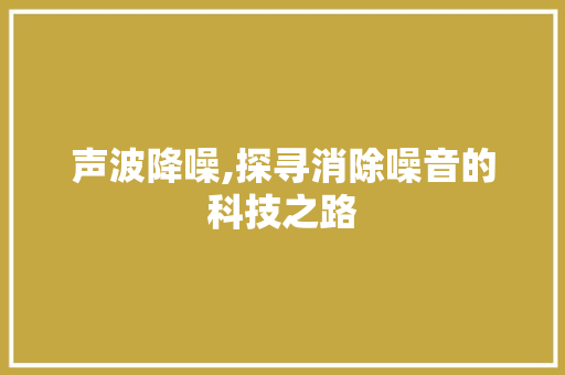 声波降噪,探寻消除噪音的科技之路