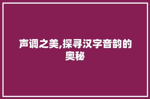 声调之美,探寻汉字音韵的奥秘