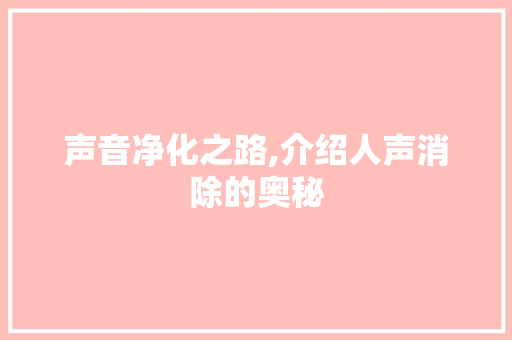 声音净化之路,介绍人声消除的奥秘