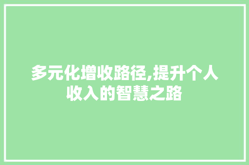 多元化增收路径,提升个人收入的智慧之路