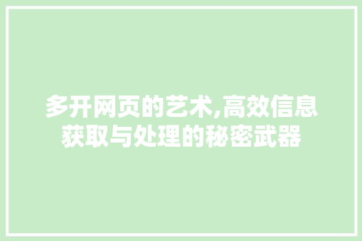 多开网页的艺术,高效信息获取与处理的秘密武器