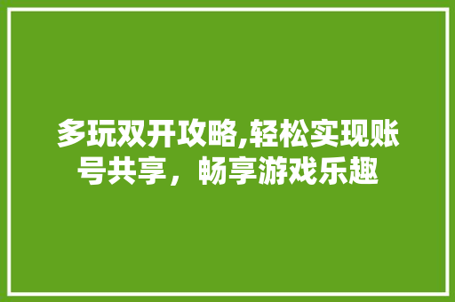 多玩双开攻略,轻松实现账号共享，畅享游戏乐趣