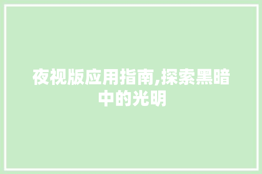 夜视版应用指南,探索黑暗中的光明