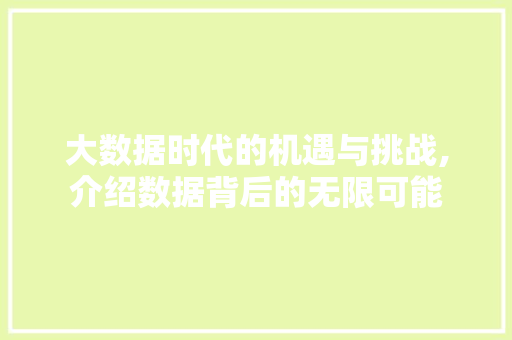 大数据时代的机遇与挑战,介绍数据背后的无限可能