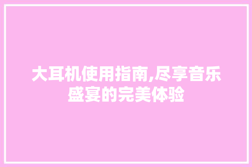 大耳机使用指南,尽享音乐盛宴的完美体验