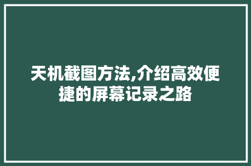 天机截图方法,介绍高效便捷的屏幕记录之路 SEO教程