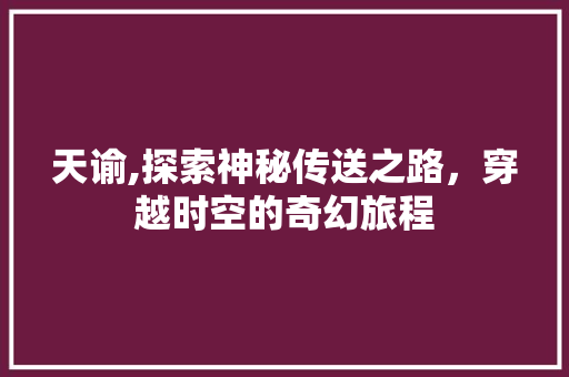 天谕,探索神秘传送之路，穿越时空的奇幻旅程