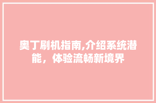 奥丁刷机指南,介绍系统潜能，体验流畅新境界 Web前端