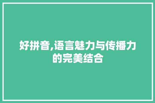 好拼音,语言魅力与传播力的完美结合