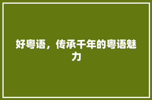 好粤语，传承千年的粤语魅力
