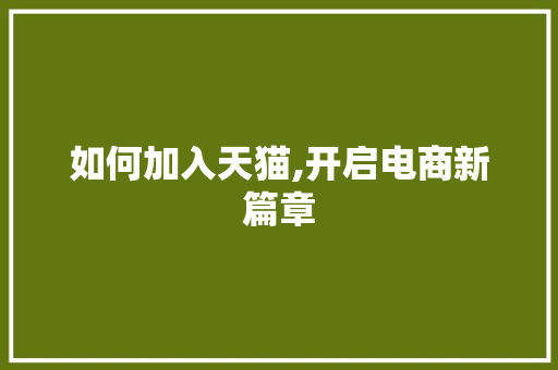 如何加入天猫,开启电商新篇章