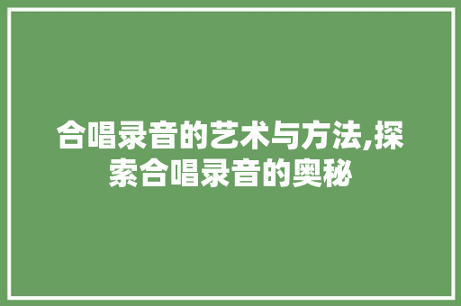 合唱录音的艺术与方法,探索合唱录音的奥秘 友链在线