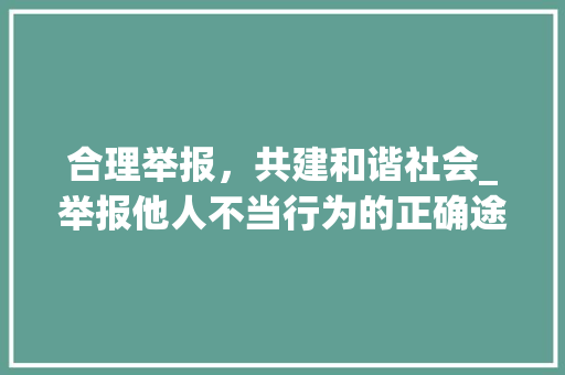 合理举报，共建和谐社会_举报他人不当行为的正确途径