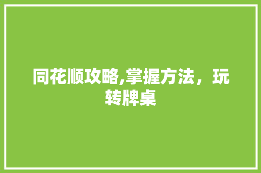 同花顺攻略,掌握方法，玩转牌桌