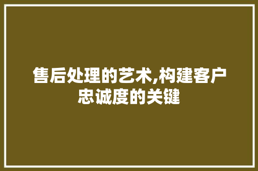 售后处理的艺术,构建客户忠诚度的关键