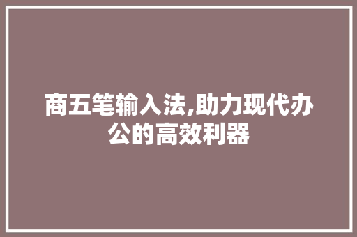 商五笔输入法,助力现代办公的高效利器