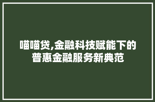 喵喵贷,金融科技赋能下的普惠金融服务新典范 服务器/数据库