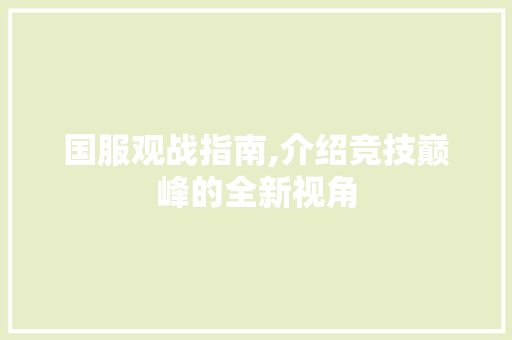 国服观战指南,介绍竞技巅峰的全新视角