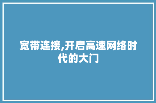 宽带连接,开启高速网络时代的大门