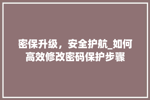 密保升级，安全护航_如何高效修改密码保护步骤